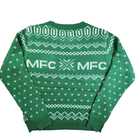 MFC Green Christmas Sweater Crewneck Knit Unisex Holiday Pullover Size S - Picture 4 of 7